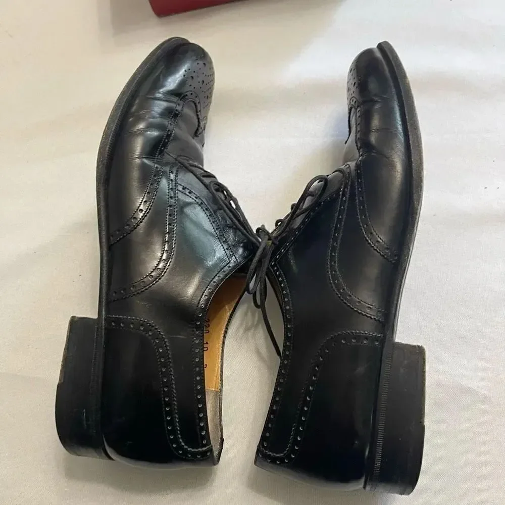 Salvatore Ferragamo Sondrio Black Leather Oxfords Shoes Size 10 B